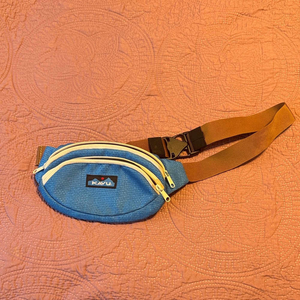 Kavu Blue Belt Bag with Brown Strap